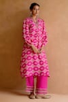 Buy_Amisha Kothari_Pink Silk Printed Digital V Neck Asavari Tunic And Pant Set  