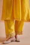 Buy_Amisha Kothari_Yellow Chanderi Silk Embroidered Zardosi V Neck Kurta Pant Set  _Online_at_Aza_Fashions