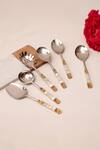 Buy Elysian Home White Stainless Steel And Mother Of Pearl Serving Spoon 6 at Aza Fashions Buy_Elysian Home_White Stainless Steel And Mother Of Pearl Serving Spoon 6_at_Aza_Fashions