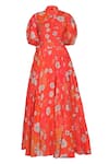 Buy_Sruti Dalmia_Red Mixed Raw Silk Bamboo Viscose Print Hibiscus Puff Sleeve Dress  