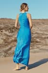 Shop_Sruti Dalmia_Blue Satin Plain Cowl Neck Bodycon Dress  _at_Aza_Fashions