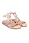 Buy_Stilista_Beige Luxe Celestia Stone Embellished Cutwork Flats _at_Aza_Fashions