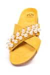 Stilista_Yellow Aphrodite Pearl Embellished Leather Flats_Online_at_Aza_Fashions
