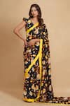 Buy_Gulabo by Abu Sandeep_Black Chanderi Digital Printed Lotus Bloom Saree _Online_at_Aza_Fashions