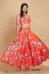 Buy_Gulabo by Abu Sandeep_Red Cotton Satin Digital Printed Floral Bloom Circular Skirt _at_Aza_Fashions