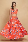 Buy_Gulabo by Abu Sandeep_Red Cotton Satin Digital Printed Floral Bloom Circular Skirt _Online_at_Aza_Fashions