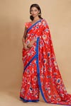 Buy_Gulabo by Abu Sandeep_Red Chanderi Digital Printed Lotus Floral Bloom Saree  _at_Aza_Fashions