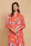 Buy_Gulabo by Abu Sandeep_Red Cotton Satin Print Floral Collared Neck Long Shirt _Online_at_Aza_Fashions