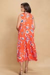 Shop_Gulabo by Abu Sandeep_Red Cotton Satin Print Floral Round Neck Lotus Bloom Dress  _at_Aza_Fashions