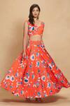 Buy_Gulabo by Abu Sandeep_Red Cotton Satin Print Floral V Neck Crop Top _at_Aza_Fashions