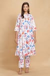 Gulabo by Abu Sandeep_White Cotton Satin Print Floral Round Neck Bloom Tunic _Online_at_Aza_Fashions