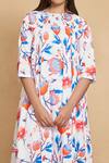Buy_Gulabo by Abu Sandeep_White Cotton Satin Print Floral Round Neck Bloom Tunic _Online_at_Aza_Fashions