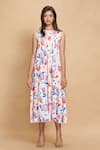 Buy_Gulabo by Abu Sandeep_White Cotton Satin Print Floral Round Neck Garden Bloom Dress_Online_at_Aza_Fashions