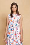 Shop_Gulabo by Abu Sandeep_White Cotton Satin Print Floral Round Neck Garden Bloom Dress_Online_at_Aza_Fashions