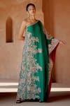 Buy_Mrunalini Rao_Green Evara Silk Embroidered Kaftan Dress _at_Aza_Fashions