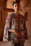 Mrunalini Rao_Black Raw Silk Heera Embroidered Blazer And Pant Set _Online_at_Aza_Fashions