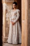 Mrunalini Rao_Off White Maurya Embroidered Peplum Top And Lehenga Set _at_Aza_Fashions