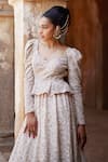 Buy_Mrunalini Rao_Off White Maurya Embroidered Peplum Top And Lehenga Set 