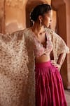 Buy_Mrunalini Rao_Pink Cape Organza Hand Embroidered Pratibha Tiered Skirt Set With _Online_at_Aza_Fashions