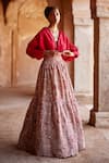 Mrunalini Rao_Red Pure Silk Hand Embroidered Resham Manjari Shirt And Lehenga Set  _at_Aza_Fashions