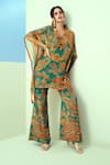 Buy_Taavare_Blue Organza Printed Floral V Neck And Paisley Kaftan Bell-bottom Pant Set _at_Aza_Fashions