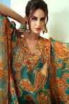 Taavare_Blue Organza Printed Floral V Neck And Paisley Kaftan Bell-bottom Pant Set _Online_at_Aza_Fashions