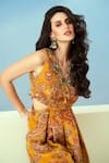 Taavare_Yellow Tissue Organza Printed Floral V Neck And Paisley Jumpsuit _Online_at_Aza_Fashions