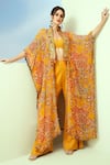 Buy_Taavare_Yellow Dobby Georgette Printed Floral Sweetheart And Paisley Long Kaftan Pant Set _at_Aza_Fashions