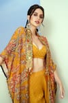 Taavare_Yellow Dobby Georgette Printed Floral Sweetheart And Paisley Long Kaftan Pant Set _Online_at_Aza_Fashions