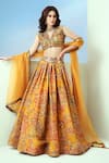 Buy_Taavare_Yellow Tissue Organza Printed Floral V Neck And Paisley Blouse Lehenga Set _at_Aza_Fashions