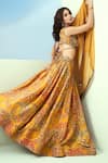 Taavare_Yellow Tissue Organza Printed Floral V Neck And Paisley Blouse Lehenga Set _Online_at_Aza_Fashions