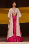 Buy_Mrunalini Rao_Pink Cape Organza Hand Embroidered Pratibha Tiered Skirt Set With _at_Aza_Fashions