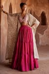 Shop_Mrunalini Rao_Pink Cape Organza Hand Embroidered Pratibha Tiered Skirt Set With _at_Aza_Fashions