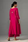 Shop_Label Shreya Sharma_Fuchsia Kurta And Pant Chanderi Embroidered Floral Round Set _at_Aza_Fashions