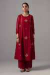 Buy_Label Shreya Sharma_Red Kurta And Pant Chanderi Embroidered Floral Round Set _Online_at_Aza_Fashions