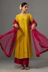 Buy_Label Shreya Sharma_Yellow Kurta And Pant Chanderi Embroidered Floral Round A-line Set _at_Aza_Fashions