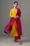 Buy_Label Shreya Sharma_Yellow Kurta And Pant Chanderi Embroidered Floral Round A-line Set _Online_at_Aza_Fashions