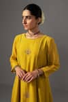 Shop_Label Shreya Sharma_Yellow Kurta And Pant Chanderi Embroidered Floral Round A-line Set _Online_at_Aza_Fashions