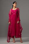 Buy_Label Shreya Sharma_Fuchsia Kurta And Pant Chanderi Embroidered Floral Round Anarkali Set _at_Aza_Fashions