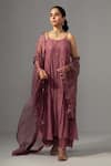 Buy_Label Shreya Sharma_Purple Kurta And Pant Chanderi Embroidered Floral Round Sleeveless Anarkali Set_at_Aza_Fashions