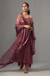 Label Shreya Sharma_Purple Kurta And Pant Chanderi Embroidered Floral Round Sleeveless Anarkali Set_Online_at_Aza_Fashions