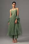 Buy_Label Shreya Sharma_Green Kurta And Pant Chanderi Embroidered Floral Round Sleeveless Anarkali Set _at_Aza_Fashions