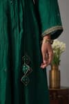 Shop_Label Shreya Sharma_Green Kurta And Pant Chanderi Embroidered Floral V Neck Angarkha Anarkali Set _Online_at_Aza_Fashions