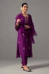 Buy_Label Shreya Sharma_Purple Kurta And Pant Chanderi Embroidered Floral Round Straight Set _at_Aza_Fashions