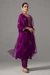 Buy_Label Shreya Sharma_Purple Kurta And Pant Chanderi Embroidered Floral Round Straight Set _Online_at_Aza_Fashions