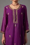 Shop_Label Shreya Sharma_Purple Kurta And Pant Chanderi Embroidered Floral Round Straight Set _Online_at_Aza_Fashions