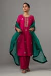 Buy_Label Shreya Sharma_Fuchsia Kurta And Pant Chanderi Embroidered Floral Round Straight Set_at_Aza_Fashions