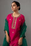 Buy_Label Shreya Sharma_Fuchsia Kurta And Pant Chanderi Embroidered Floral Round Straight Set_Online_at_Aza_Fashions