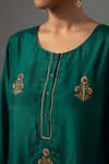 Shop_Label Shreya Sharma_Green Kurta Silk Embroidered Floral Round Set _Online_at_Aza_Fashions