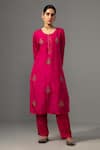 Label Shreya Sharma_Fuchsia Kurta Silk Embroidered Floral Round Set_Online_at_Aza_Fashions